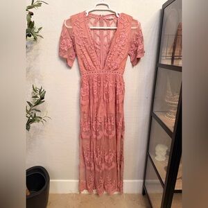 lace peplum dress Peplum Lace Trim Midi Dress in Burgundy main image 0